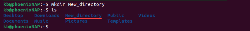 mkdir new_directory terminal output