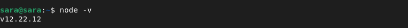 node -v terminal output