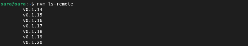 nvm ls remote terminal output