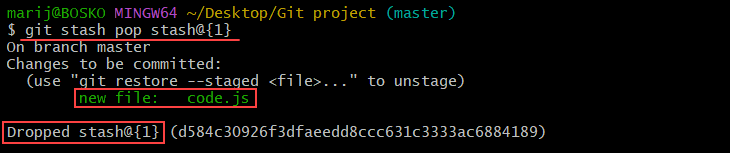 Popping a Git stash, which deletes the stash from the reference.