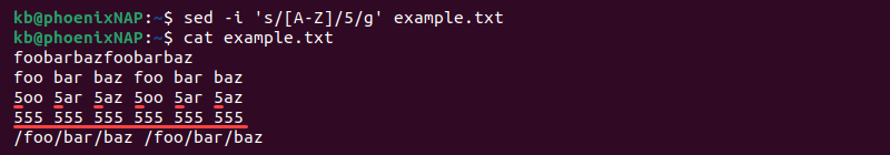 sed file replace regex terminal output