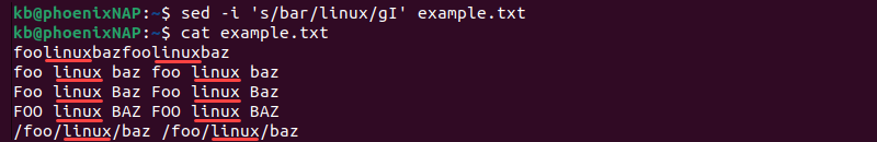 sed replace bar case insensitive terminal output