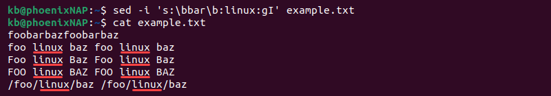 sed replace bar file ignore substring terminal output