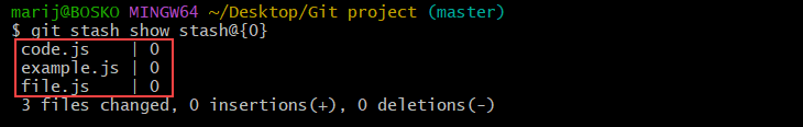 Showing a Git stash's contents.