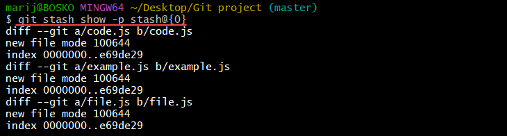 Show tracked files in a stash.