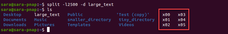 split l d terminal output