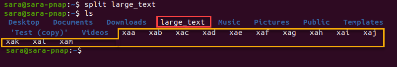 split ls terminal output