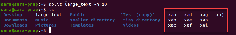 split n l terminal output