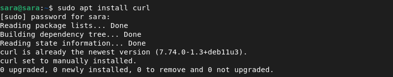 sudo apt install curl terminal output