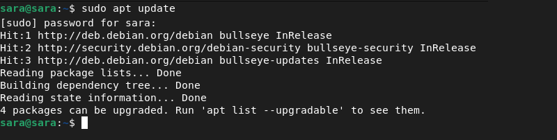 sudo apt update terminal output