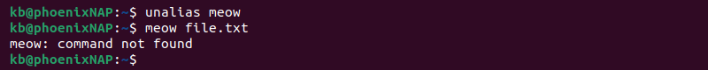 unalias cat command terminal output