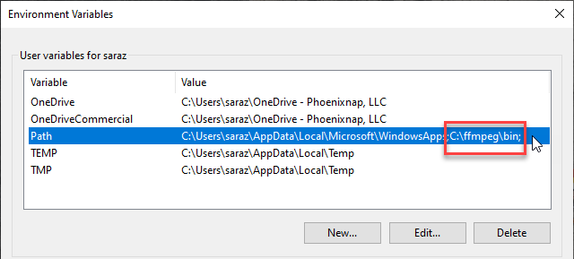 Added ffmpeg variable