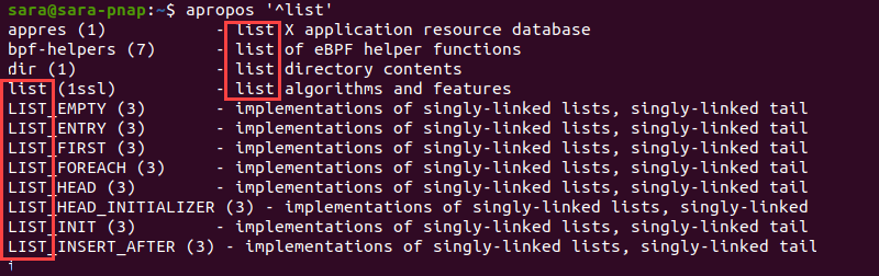 apropos caret list terminal output