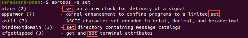 apropos -e terminal output