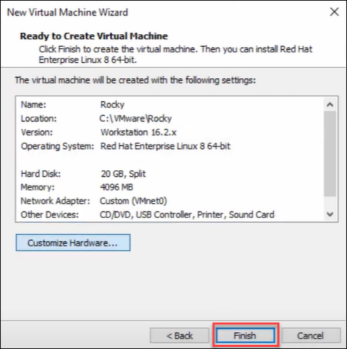 Create virtual machine Rocky