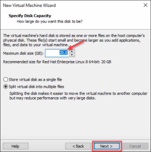 Specify the disk capacity