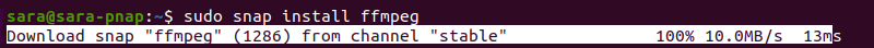 download snap ffmpeg from channel stable terminal output