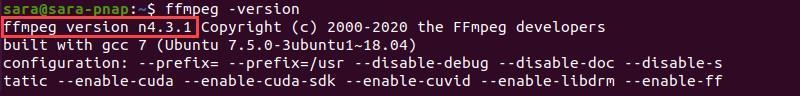 ffmpeg version post snap terminal output