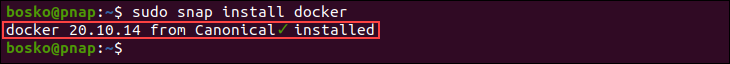 Installing Docker dependencies using the Snap package manager.