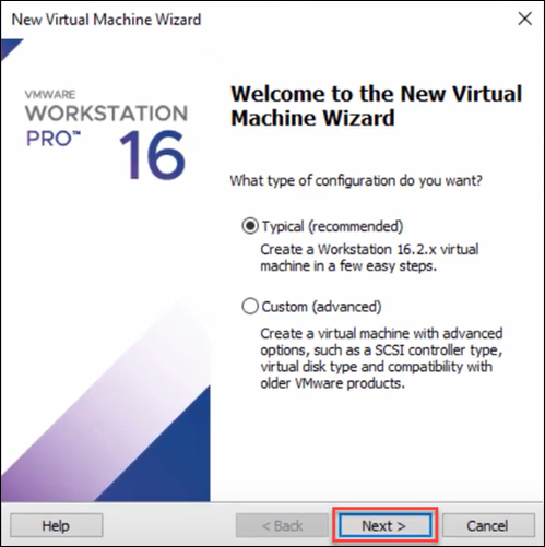 New Virtual Machine Wizard configuration page