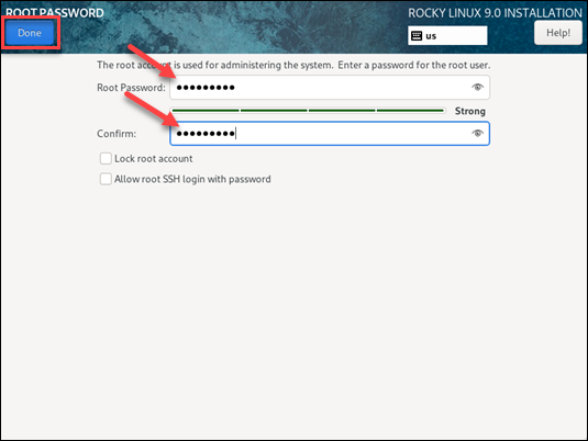 Root password entry