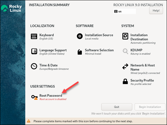 Root password setup