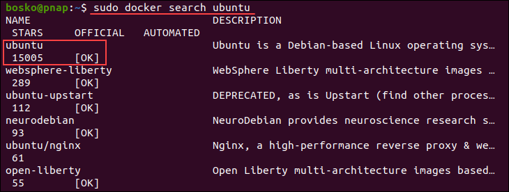 Searching for Docker images on Docker Hub.