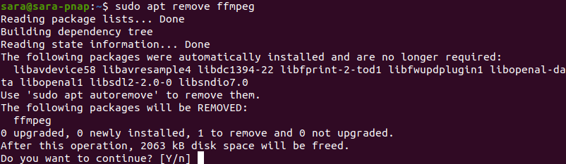 sudo apt remove terminal output