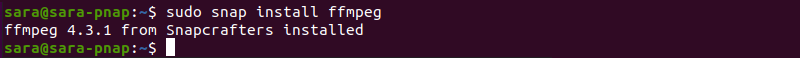 sudo snap install ffmpeg terminal output