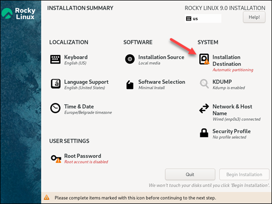 System installation destination