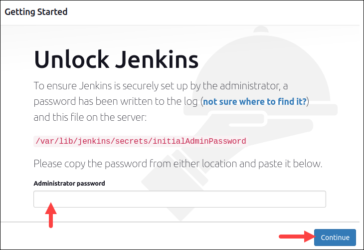 Unlocking Jenkins after installation.