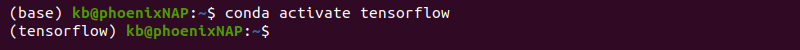 Conda activate tensorflow terminal output