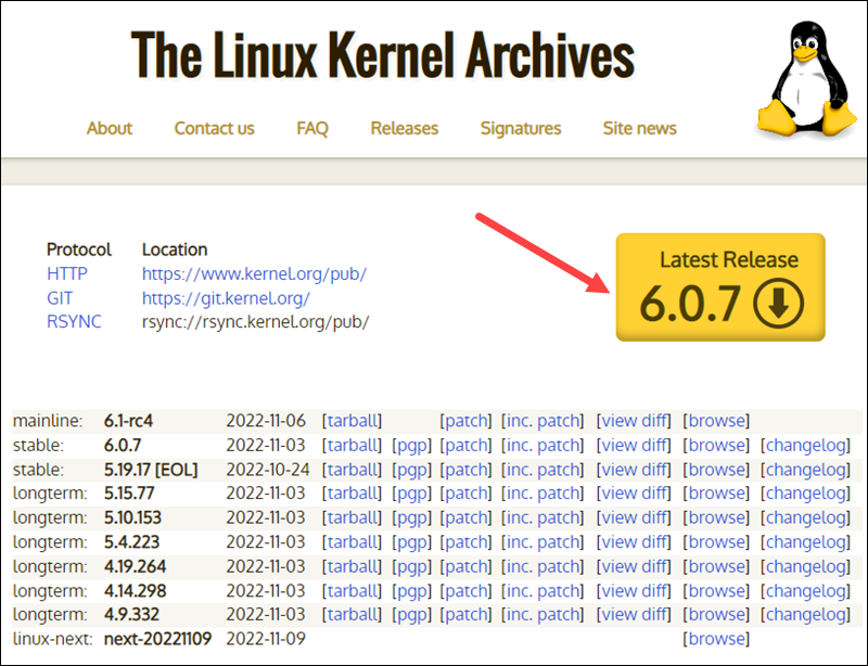 Downloading the latest Linux kernel.