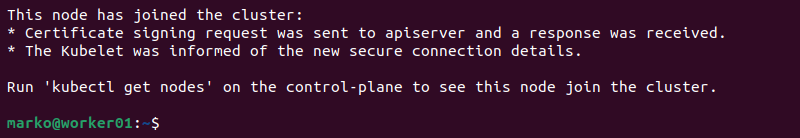Worker node joins the cluster.