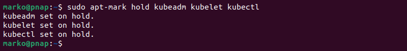 Setting Kubernetes tools on hold.