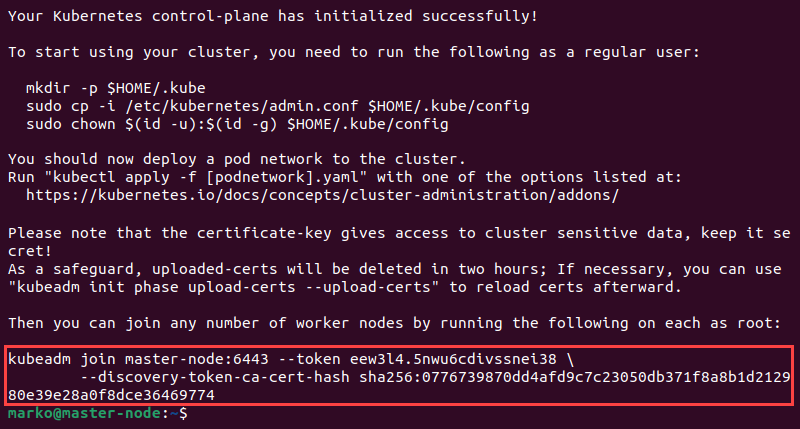Master node joins the cluster.