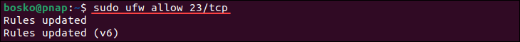 Allowing port 23 through firewall on Ubuntu.