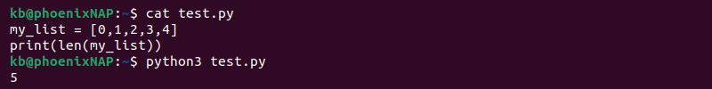len() list length terminal output