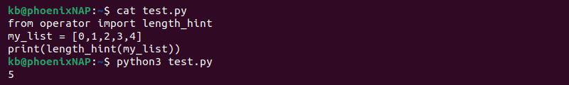 operator length_hint() list length terminal output