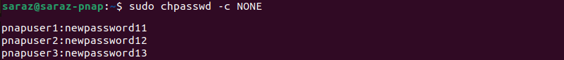 sudo chpasswd -c input usernames and passwords
