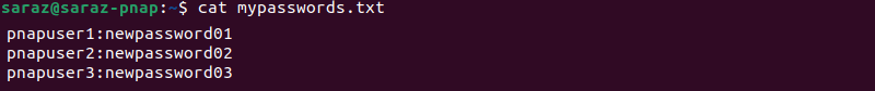 The cat command mypasswords terminal output