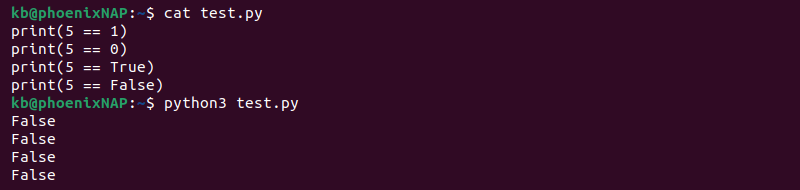 5 logical value python code and terminal output