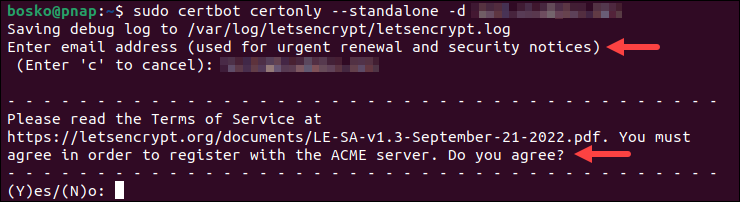 Configuring certbot in Linux.