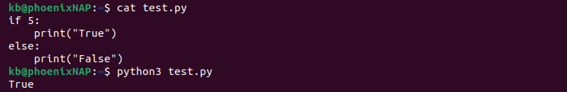 if 5 logical value python code and terminal output