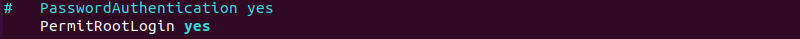 locate the PermitRootLogin line i Vim