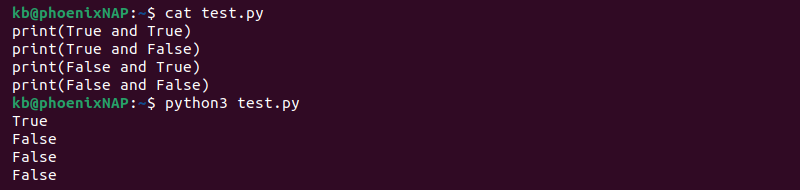 python and operator code and terminal output