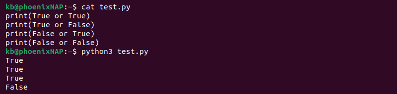 python or operator code and terminal output