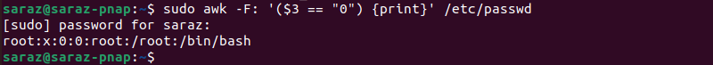 sudo awk -F terminal output