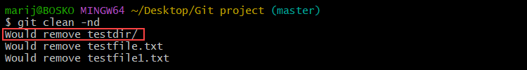 Performing a dry run to see which files and folders git clean would remove.
